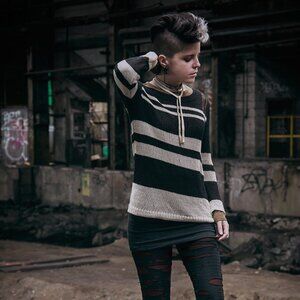 Distressed Striped Knit Sweater Top